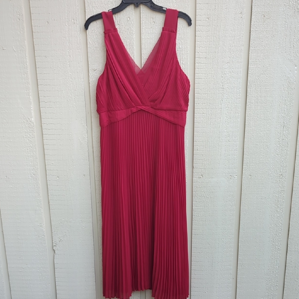 White House Black Market Red Pleated Sundress V-neck